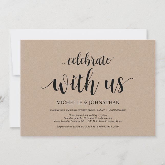 Fira med oss, bröllop elopement inbjudningar (Framsida)