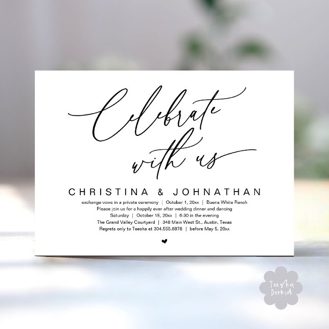 Fira med oss Bröllop-middag Party Inbjudningar (Celebrate With Us Romantic Wedding Elopement Dinner Brunch Lunch Party Invites Card PDF White Black)