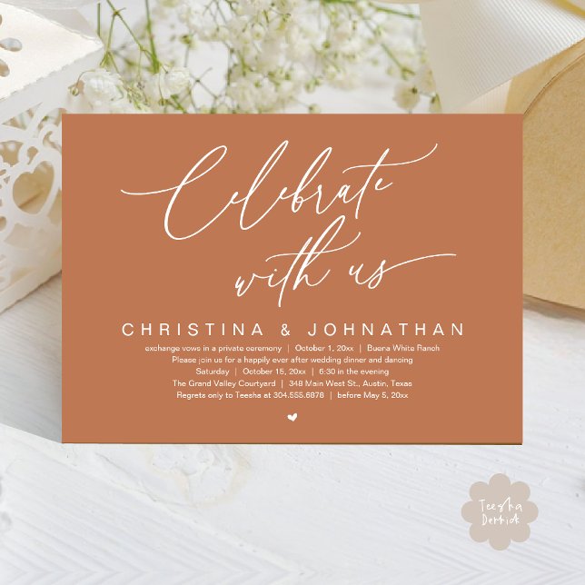Fira med oss Bröllop-middag Party Inbjudningar (Celebrate With Us Romantic Wedding Elopement Dinner Brunch Lunch Party Invites Card PDF Copper Brown)