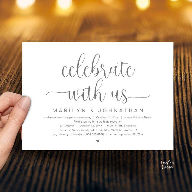 Fira med oss Elegant middag på bröllopsfesten Inbjudningar (Celebrate With Us Elegant Modern Wedding Reception Dinner Invitation Card in Dark Grey)