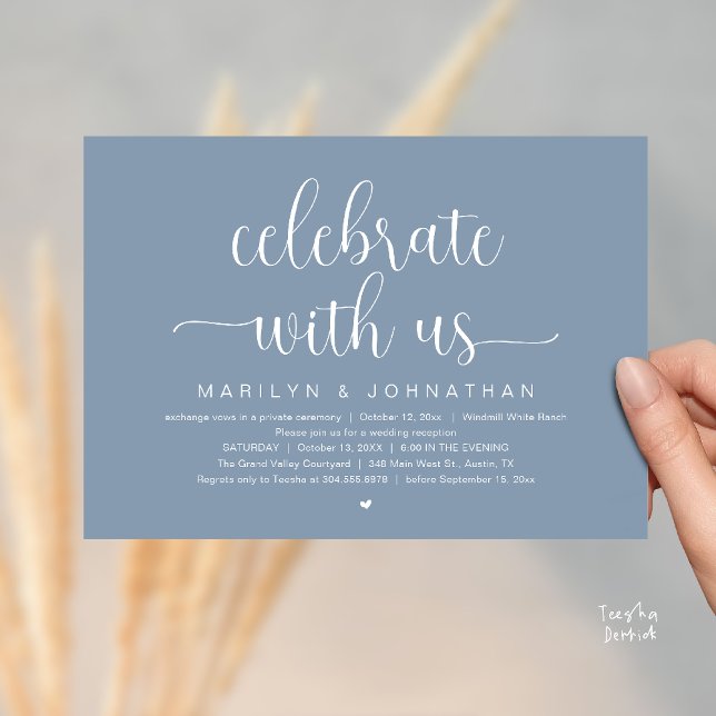 Fira med oss Elegant middag på bröllopsfirande Inbjudningar (Celebrate With Us Elegant Modern Wedding Reception Dinner Invitation Card in Dusty Blue)