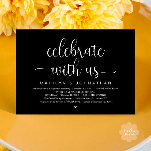 Fira med oss Elegant middag på bröllopsfirande Inbjudningar (Celebrate With Us Elegant Modern Wedding Reception Dinner Invitation Card in Black and White)