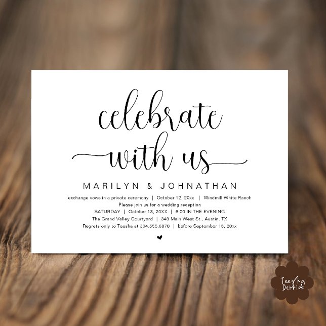 Fira med oss Elegant middag på bröllopsreceptionen Inbjudningar (Celebrate With Us Elegant Modern Wedding Reception Dinner Invitation Card in Black and White)