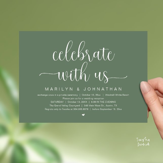 Fira med oss Elegant middag på bröllopsreceptionen Inbjudningar (Celebrate With Us Elegant Modern Wedding Reception Dinner Invitation Card in Sage Green)