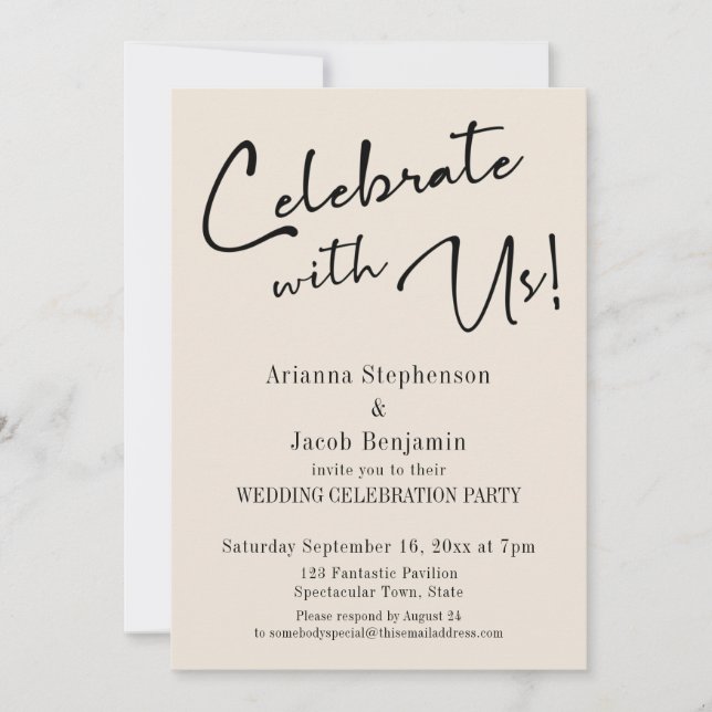 "Fira med oss!" Enkel krämbröllopsfest Inbjudningar (Framsida)