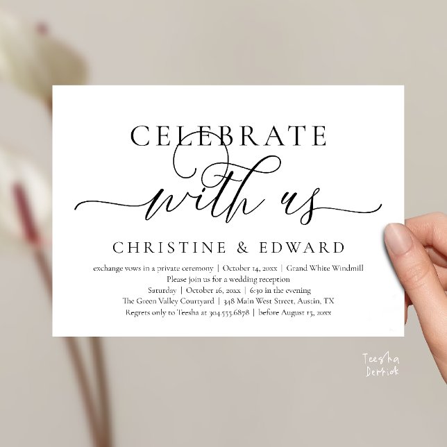 Fira med oss, Klassfest för Elopementbröllop Inbjudningar (Celebrate with us, Wedding Elopement Dinner Brunch Lunch Party Invitation Card Black and White)