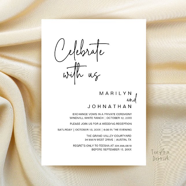 Fira med oss, Modern Bröllopsfest Inbjudningar (Celebrate with us, Modern Wedding Reception Dinner Party Invitation Card in Black and White)