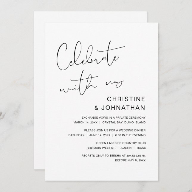 Fira med oss, modern bröllopsflykt inbjudningar (Fram/baksida)