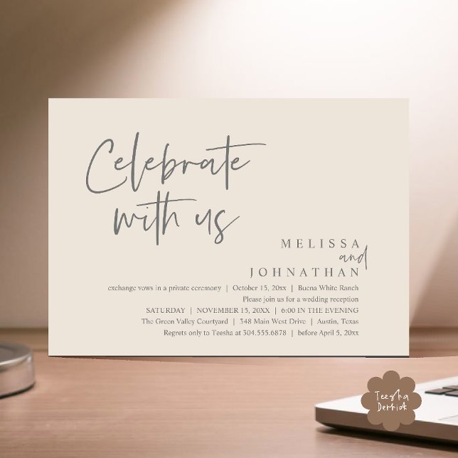 Fira med oss Modern bröllopsmottagning Inbjudningar (Celebrate with us Modern Casual Wedding Reception Dinner Lunch Brunch Invites Card PDF Cream Grey)