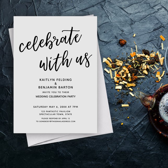 "Fira med oss" Modern Grått-Bröllopsfest Inbjudningar (Skapare uppladdad)