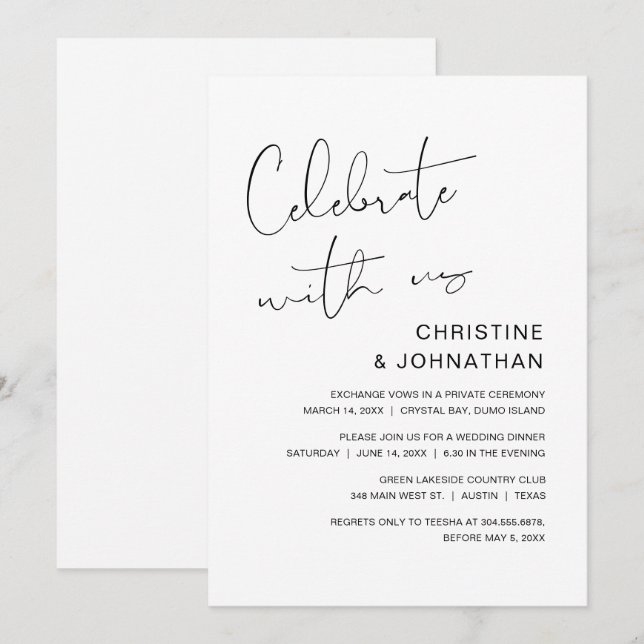 Fira med oss, modern vigselutflykt inbjudningar (Fram/baksida)