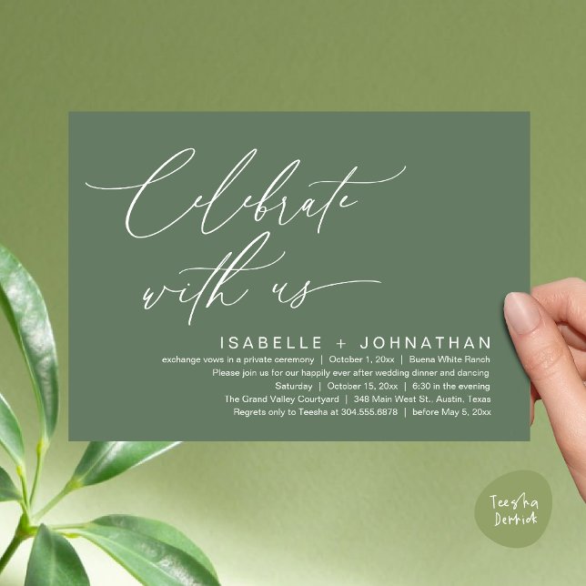 Fira med oss, Romantisk Middagsetenad för Bröllop Inbjudningar (Celebrate with us, Romantic Wedding Dinner Brunch Party Invites Card PDF Modern Classy Sage Green)