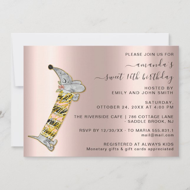 Fira med stil med Rose Cute Dog Sweet 16th Inbjudningar (Framsida)