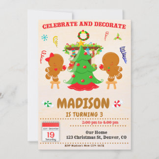 Fira och dekorera julfödelsedag inbjudan