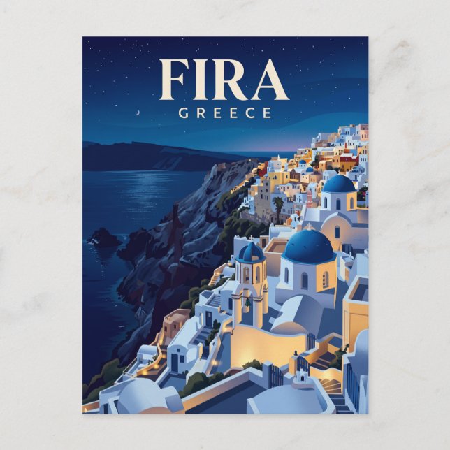 Fira på natten Grekland Vykort (Framsida)