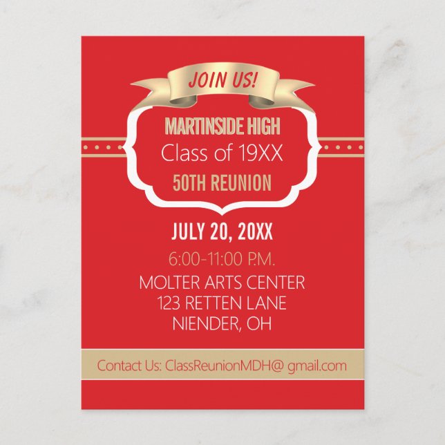 Fira! Röd 50-års klassåterträff inbjudan (Framsida)
