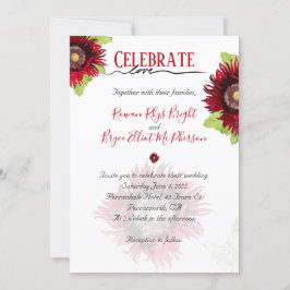 Fira rödvallmo från kärlek med löv blommigt inbjudningar