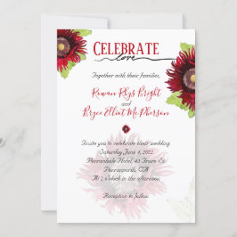 Fira rödvallmo från kärlek med löv blommigt inbjudningar