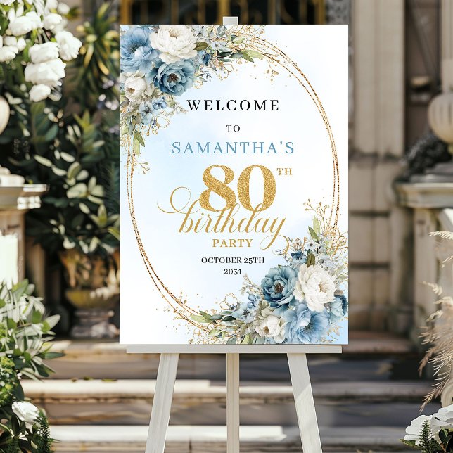 Fira Rustik grönska guld 80 födelsedagsfirande väl Poster (Celebrate Rustic greenery gold 80th birthday welcome)