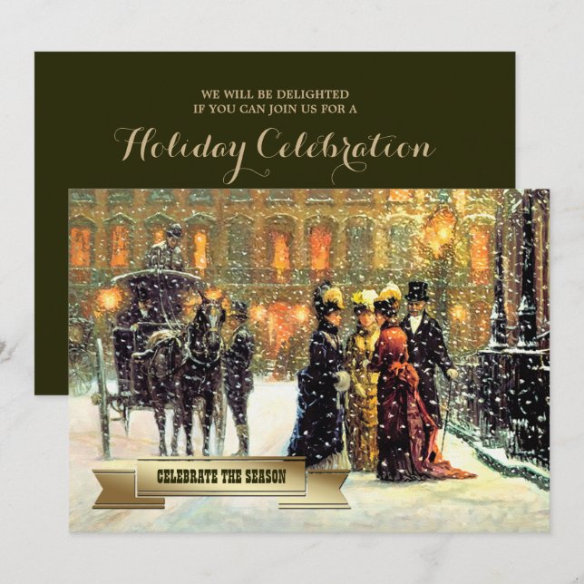 Fira säsongen. Julfesten vintage Art Inbjudningar (Fram/baksida)