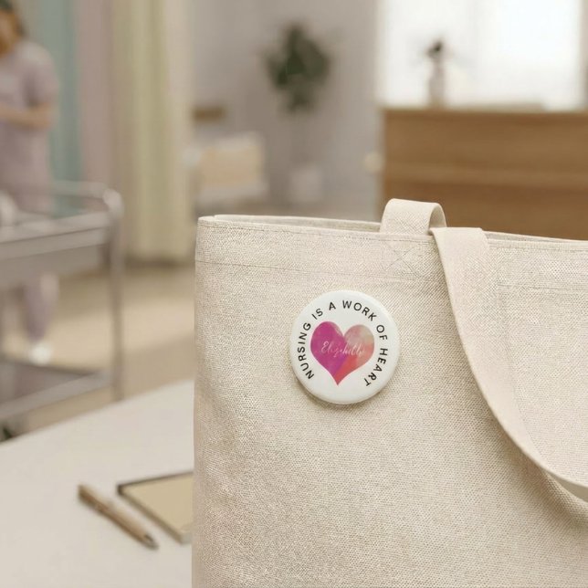 Fira Sjuksköterskor Rosa Vattenfärg Hjärtan Knapp (Skapare uppladdad)