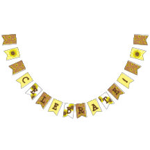 Fira solrosbruntet och gulna partybanret