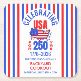 Fira USA 250 år Familj BBQ 4 juli Underlägg Papper Kvadrat