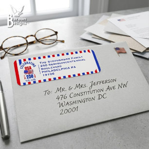 Fira USA 250-årsjubileum för självständighet 4 jul Returadress Etikett