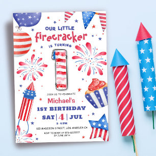 Firacker 4 juli 1:a födelsedagen Patriotic Cute Inbjudningar