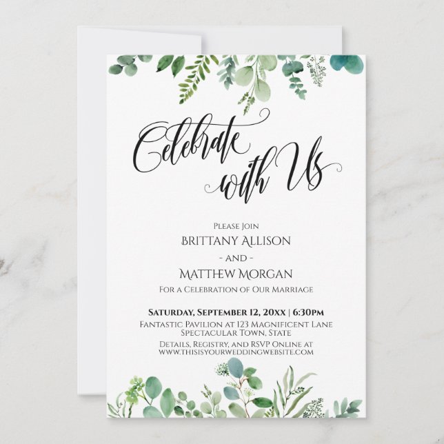 Firade med oss Eukalyptusgrönska Mottagning Inbjudningar (Framsida)