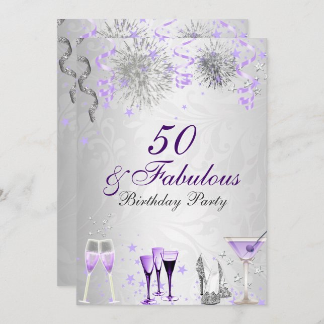 Firande 50 & Fabulous Birthday-inbjudan Inbjudningar (Fram/baksida)