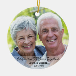 Firande av 50-årsdagen av Bröllop - enkelt foto Julgransprydnad Keramik