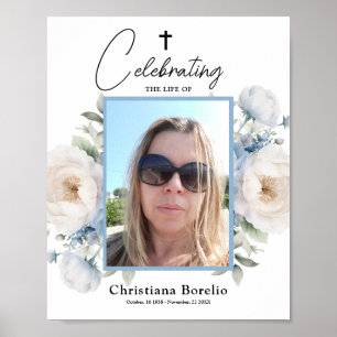 Firande av den blå Blommigten Woman Funeral Poster
