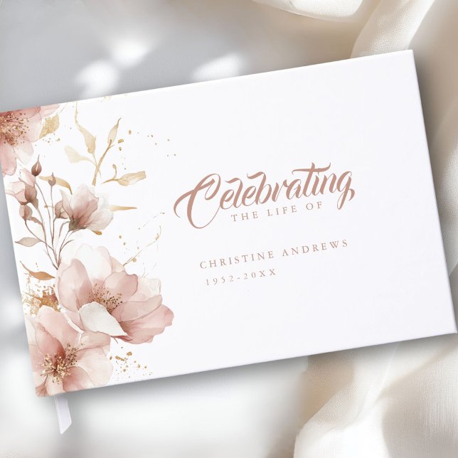 "Firande av Elegantens livstid" Blommigt Gästböcker ("Celebrating the Life of" Elegant Floral Funeral Guest Book)