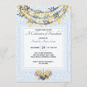 Firande av Hanukkah Guld Blommor & Marinblå Inbjudningar