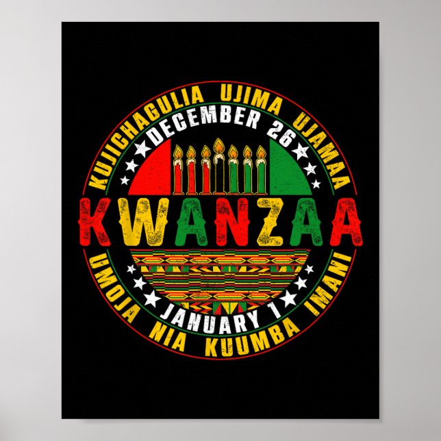 Firande av Kwanzaa Kinara Principles Candles Pan Poster (Framsidan)