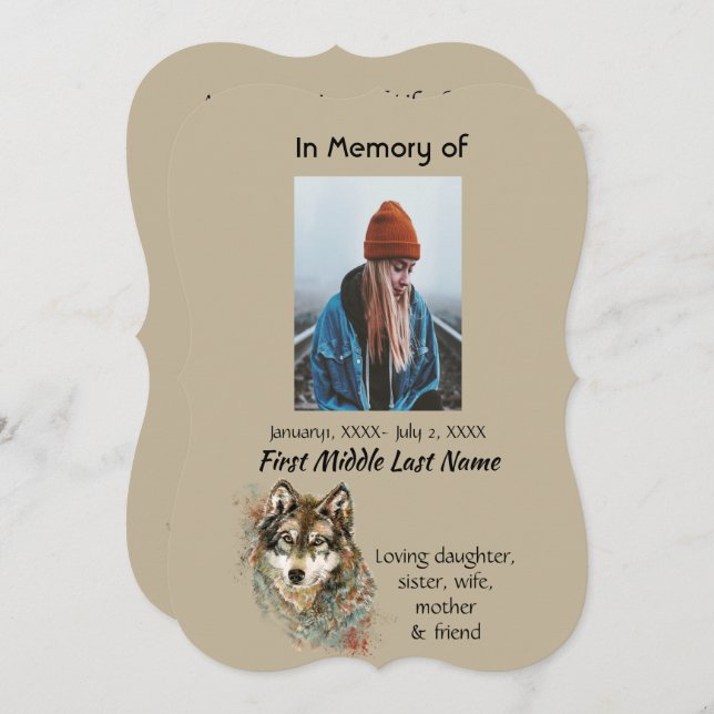 Firande av Life Inbjudan Watercolor Varg Animals (Fram/baksida)