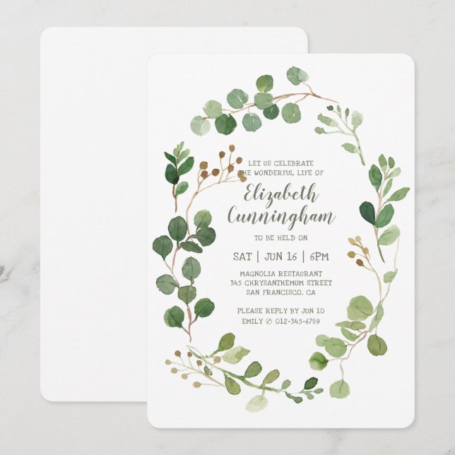 Firande av Life Watercolor Greenery Foliage Inbjudningar (Fram/baksida)