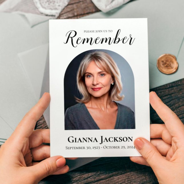 Firande av livets begravningstid inbjudningar (Celebrating of Life Funeral Announcement Memorial Service Invitation Editable Photo)