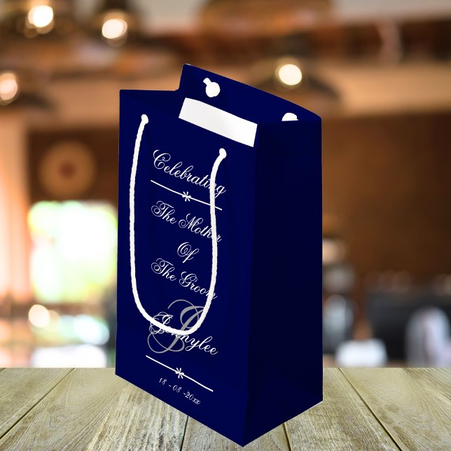 Firande av "Mor of the Groom" Anpassningsbarnas ma (Celebrating 'The Mother Of The Groom' Custom Small  Navy Gift Bag)