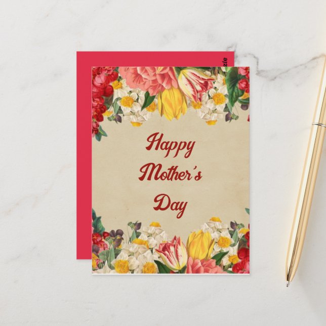 Firande av Mors dag 2025 Flower Vykort (Fram/Back In Situ)