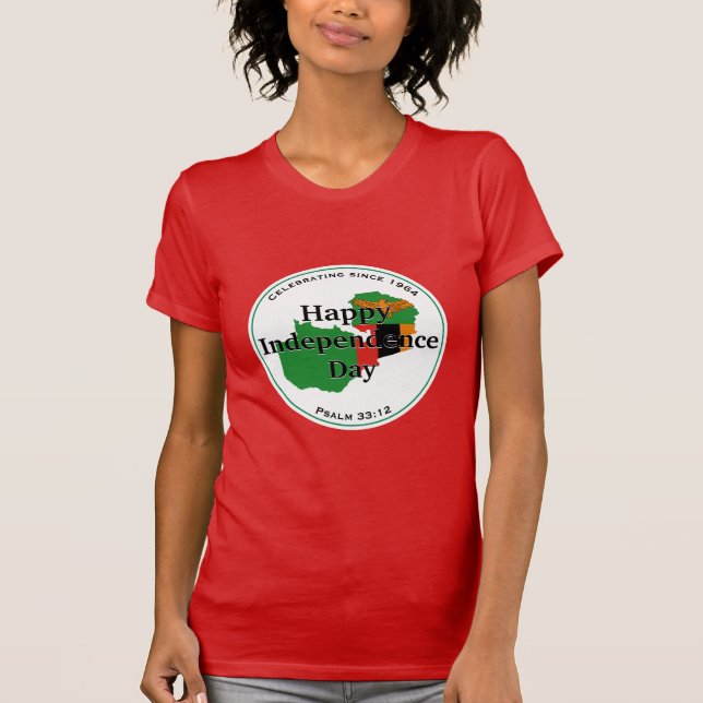 Firande av ZAMBIA OBEROENDE Zambian Flagga RED T Shirt (Framsida)