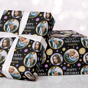 Firande Birthday Anpassningsbar Foto Lila Presentpapper