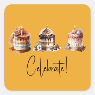 Firande Cake Trio Stickers Fyrkantigt Klistermärke