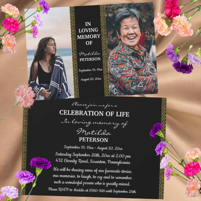 Firande då och nu 2 fotobegravningar inbjudningar (Skapare uppladdad)