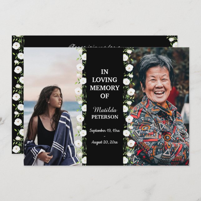 Firande då och nu 2 fotobegravningar inbjudningar (Fram/baksida)