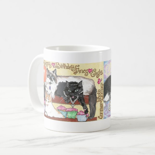 Firande för kaffemuggPiperspuddycats födelsedag Kaffemugg (Framsida vänster)