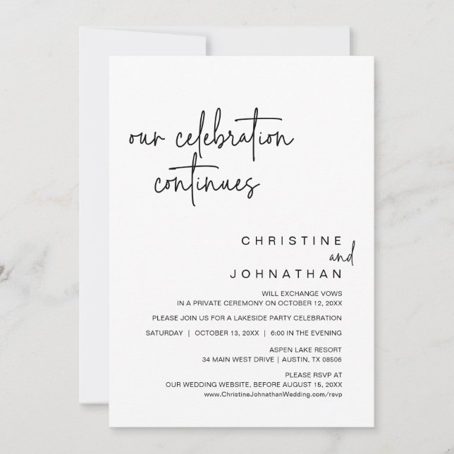 Firande fortsätter, Bröllop Elopement Party Inbjudningar (Framsida)