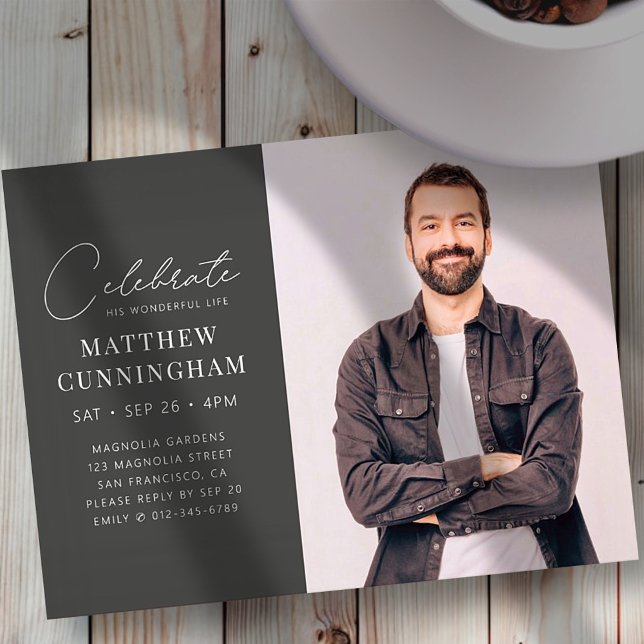 Firande Hans underbara, moderna, enkla foto Inbjudan Vykort (Skapare uppladdad)