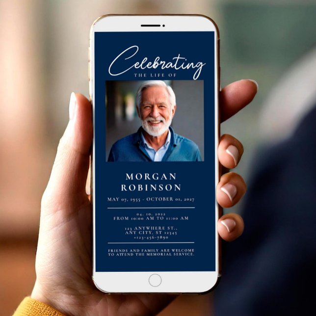 Firande i den Mobila inbjudan till livets begravni (Digital Funeral Invitation, Celebration of Life Phone Invitation,Electronic In Loving Memory)
